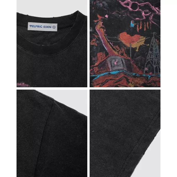 imageAelfric Eden Mens Graphic TShirts Oversized Tees Short Sleeve Vintage Washed Tshirt Unisex Streetwear Graffiti TopsBlack