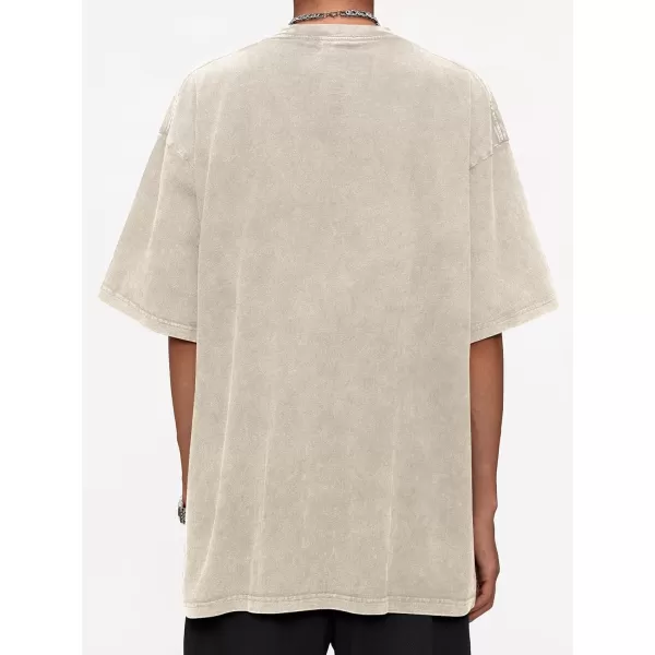 imageAelfric Eden Mens Oversized Vintage T Shirts Acid Wash Cotton Solid Tee Shirt Drop Shoulder Streetwear Basic Tees TopsAbeige