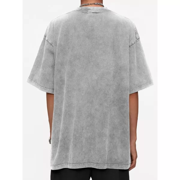 imageAelfric Eden Mens Oversized Vintage T Shirts Acid Wash Cotton Solid Tee Shirt Drop Shoulder Streetwear Basic Tees TopsAlight Grey