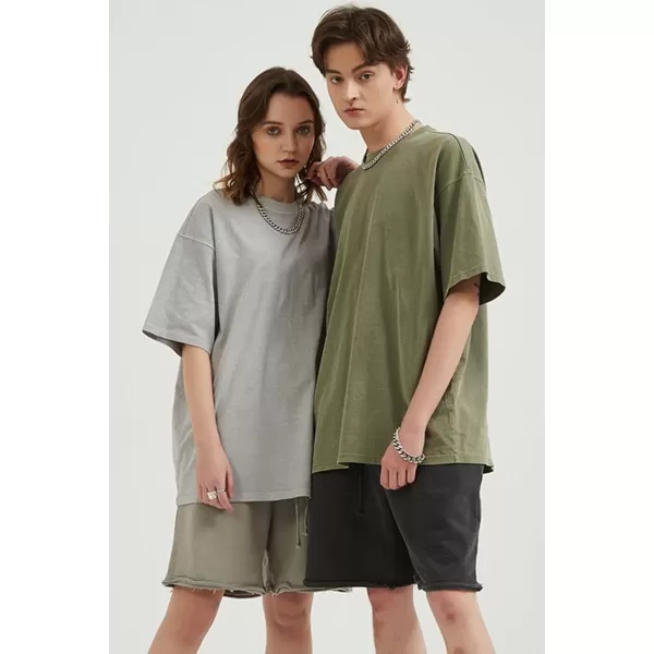 imageAelfric Eden Mens Oversized Vintage T Shirts Acid Wash Cotton Solid Tee Shirt Drop Shoulder Streetwear Basic Tees TopsBgrey Green