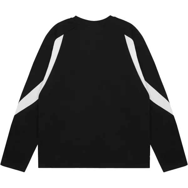 imageAelfric Eden Oversized Crewneck Sweatshirts for Men Patchwork Racing Pullover Loose Fit Streetwear Long Sleeve TopBlack