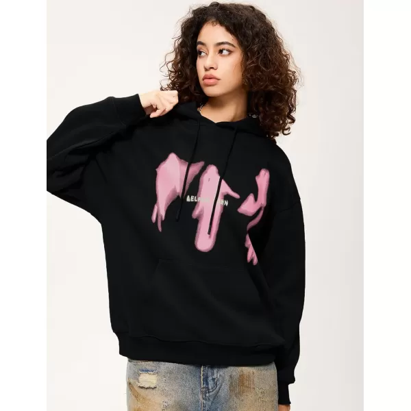 imageAelfric Eden Oversized Hoodies for Women Streetwear Vintage Baggy Shadow Print Hoodie Pullover with pocketBlack
