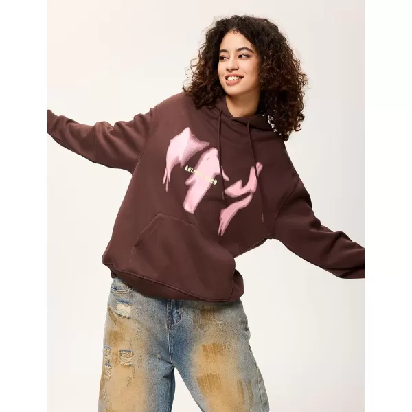 imageAelfric Eden Oversized Hoodies for Women Streetwear Vintage Baggy Shadow Print Hoodie Pullover with pocketBrown
