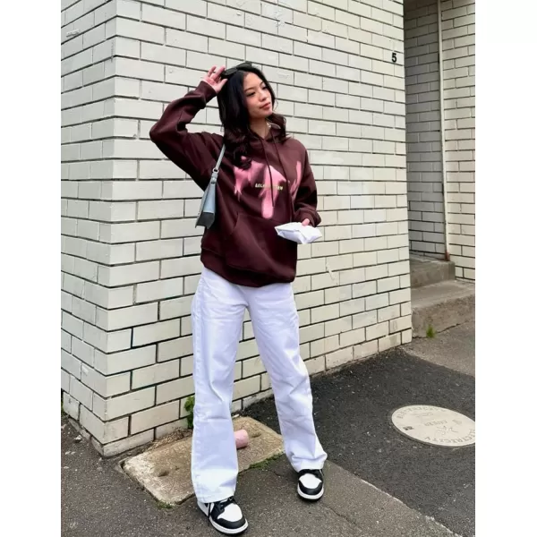 imageAelfric Eden Oversized Hoodies for Women Streetwear Vintage Baggy Shadow Print Hoodie Pullover with pocketBrown
