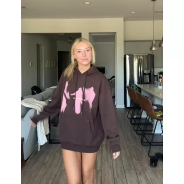 imageAelfric Eden Oversized Hoodies for Women Streetwear Vintage Baggy Shadow Print Hoodie Pullover with pocketBrown