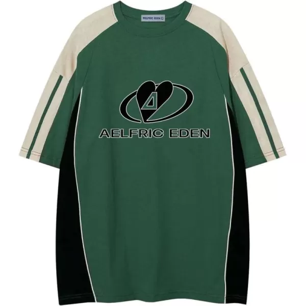 imageAelfric Eden Mens Racing Tee Vintage Oversize Shirts Summer Unisex Printed Casual Tee Streetwear Harajuku Top Tshirt2002green