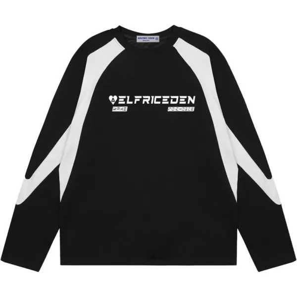 imageAelfric Eden Oversized Crewneck Sweatshirts for Men Patchwork Racing Pullover Loose Fit Streetwear Long Sleeve TopBlack