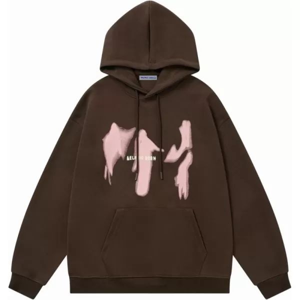 imageAelfric Eden Oversized Hoodies for Women Streetwear Vintage Baggy Shadow Print Hoodie Pullover with pocketBrown