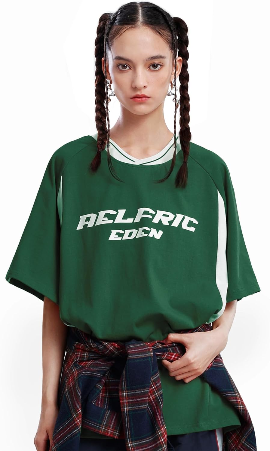 imageAelfric Eden Womens Oversized Tshirts Unisex Vintage Graphic Tees Arc Patchwork Cotton Summer Tops StreetwearGreen