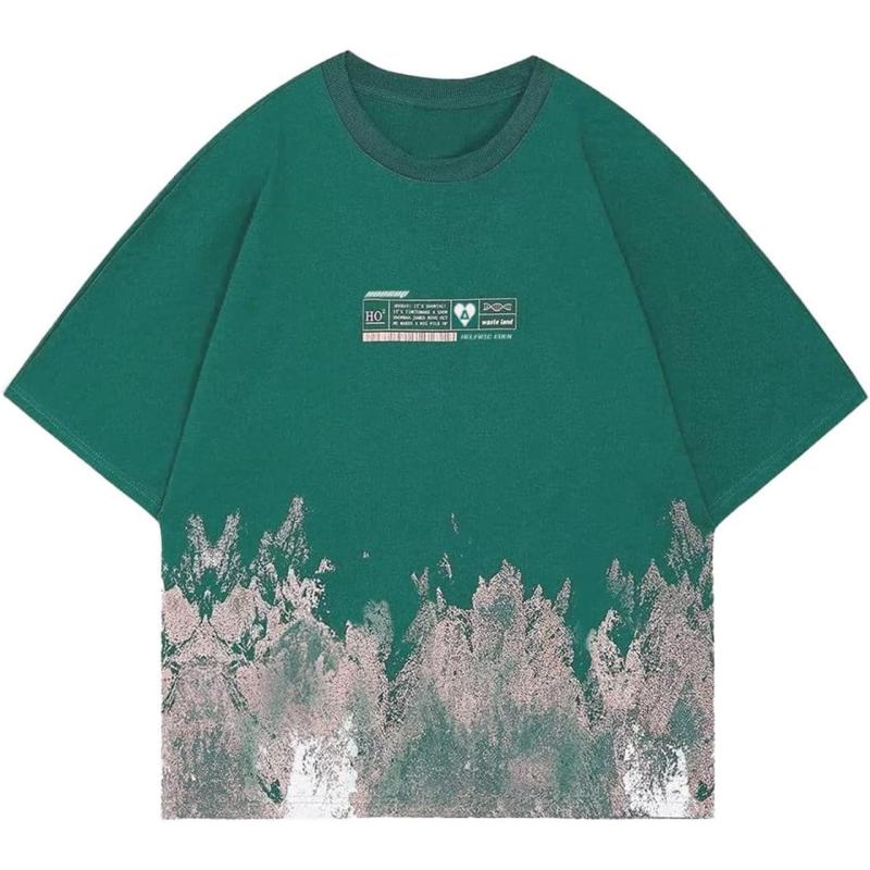 imageAelfric Eden Mens Oversized Snow Mountain Graffiti Graphic Tee Summer Unisex Printed Casual Harajuku Top TshirtGreen