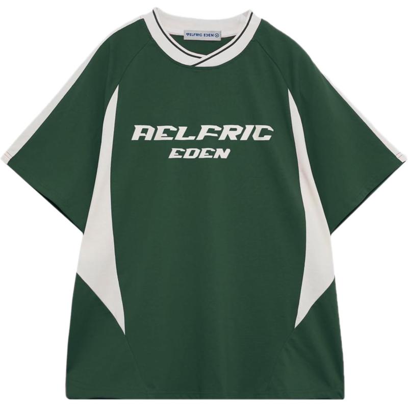 imageAelfric Eden Womens Oversized Tshirts Unisex Vintage Graphic Tees Arc Patchwork Cotton Summer Tops StreetwearGreen