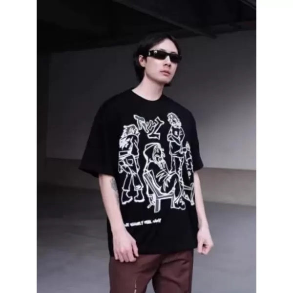 imageAelfric Eden Graphic Tees Y2k Cartoon Printed Womens Oversized T Shirt Vintage Tees Men Unisex Aesthetic Streetwear ShirtsA9black