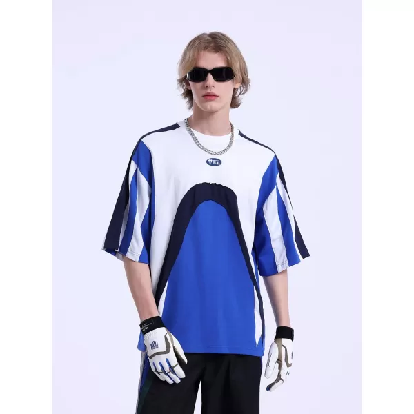 imageAelfric Eden Graphic Tees Y2k Mens Oversized T Shirt Color Block Racing Streetwear Shirts Unisex Casual Summer TopsBlue