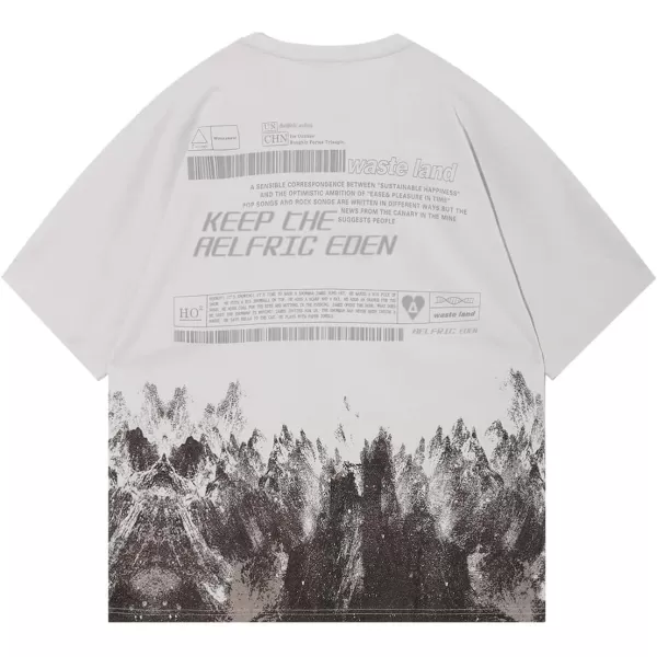 imageAelfric Eden Mens Oversized Snow Mountain Graffiti Graphic Tee Summer Unisex Printed Casual Harajuku Top TshirtWhite