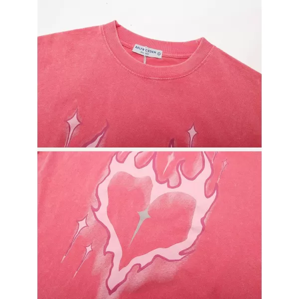 imageAelfric Eden Mens Oversized T Shirts Tees Distorted Portrait Print Crew Neck Cotton Tops Streetwear Casual Shirt1511pink