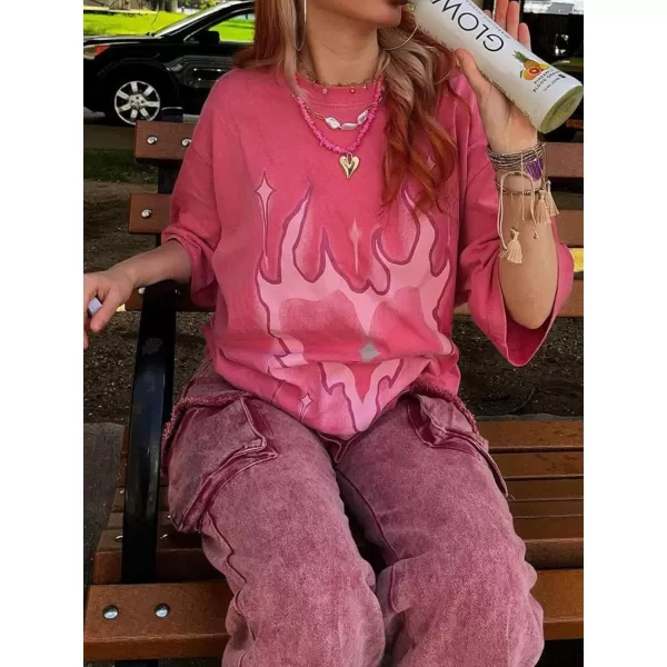 imageAelfric Eden Mens Oversized T Shirts Tees Distorted Portrait Print Crew Neck Cotton Tops Streetwear Casual Shirt1511pink