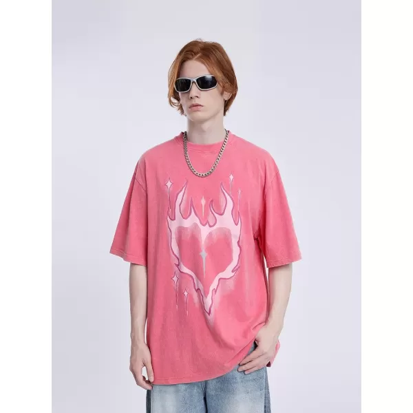 imageAelfric Eden Mens Oversized T Shirts Tees Distorted Portrait Print Crew Neck Cotton Tops Streetwear Casual Shirt1511pink