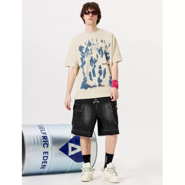 imageAelfric Eden Mens Oversized T Shirts TeesCharacter Inkjet Graffiti Print Tops Streetwear Casual Shirt20beige