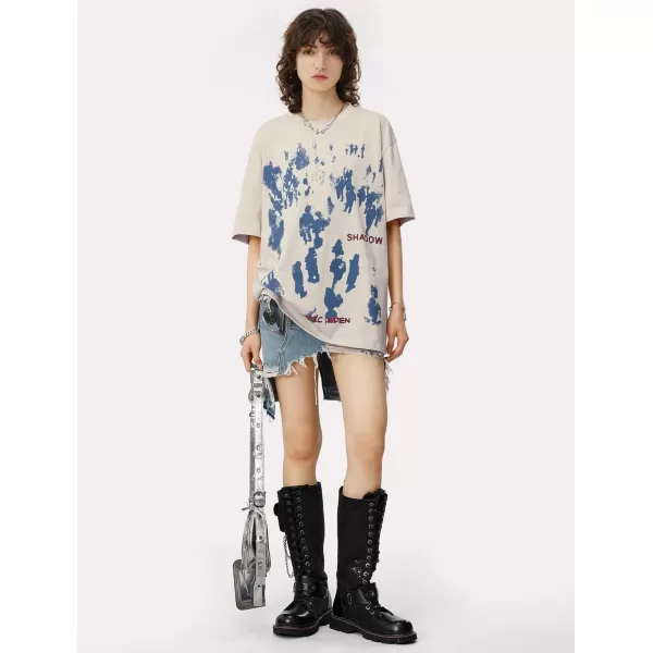 imageAelfric Eden Mens Oversized T Shirts TeesCharacter Inkjet Graffiti Print Tops Streetwear Casual Shirt20beige