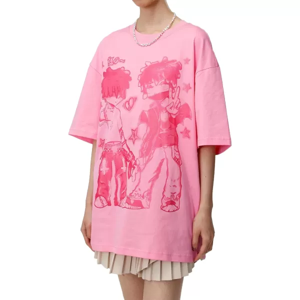 imageAelfric Eden Womens Graphic Tees Oversized Tshirts Unisex Vintage Cartoon Print Streetwear Summer Tops CasualPink