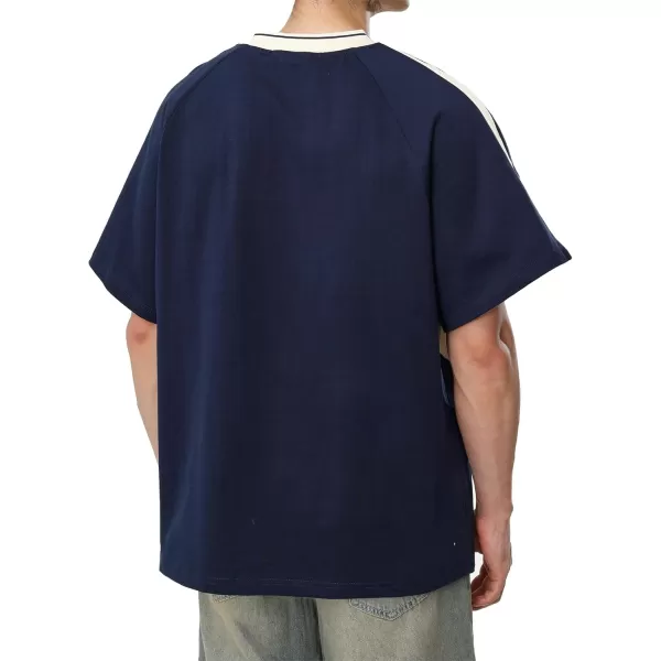 imageAelfric Eden Womens Oversized Tshirts Unisex Vintage Graphic Tees Arc Patchwork Cotton Summer Tops StreetwearNavy Blue