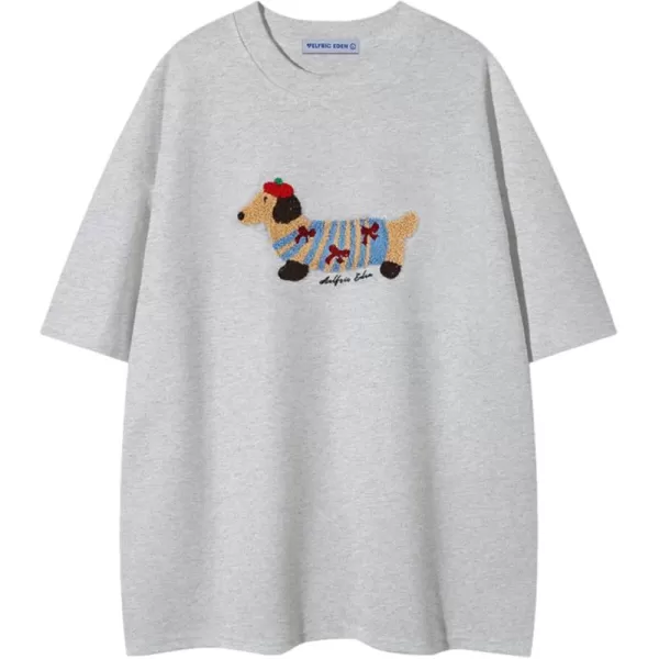 imageAelfric Eden Cartoon Dog Tee Shirt Cotton Graphic TShirts Cute Casual Summer Oversized Shirts Streetwear TopsGrey