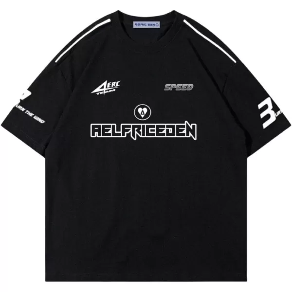 imageAelfric Eden Mens Graphic Tees Vintage Racing Tees Oversized T Shirt Women Contrast Color Summer TopsBlack