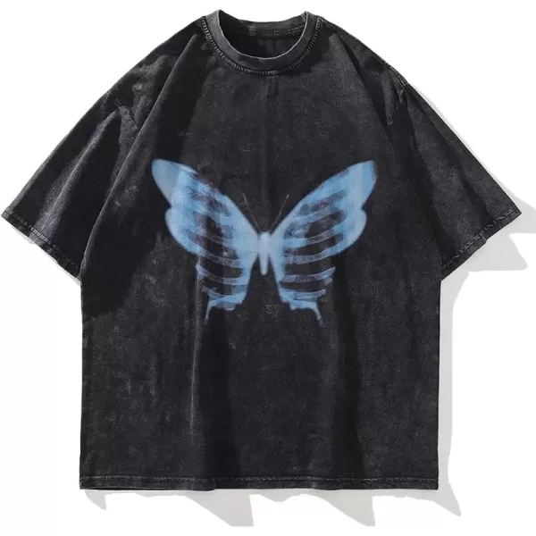 imageAelfric Eden Mens Oversized T Shirts Tees Butterfly Print Crew Neck Cotton Tops Streetwear Casual ShirtBlack06