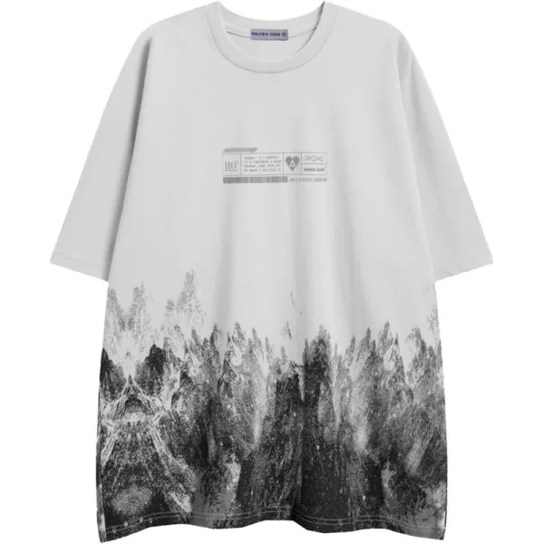 imageAelfric Eden Mens Oversized Tshirts Snow Mountain Graphic Tee Print Tops Streetwear Casual ShirtGray