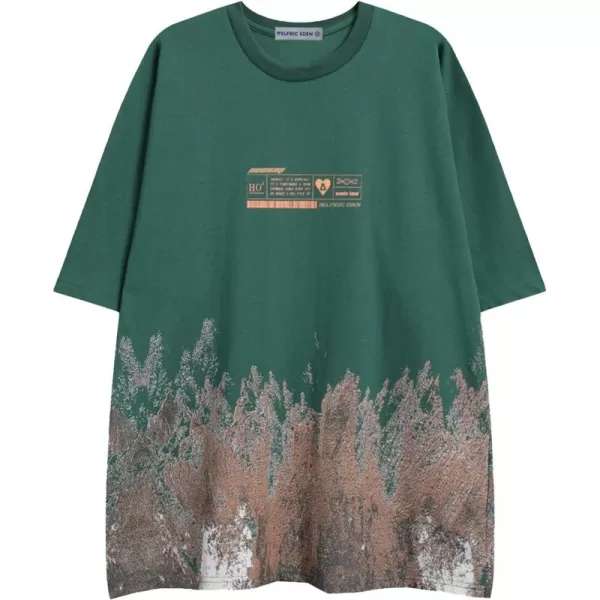 imageAelfric Eden Mens Oversized Tshirts Snow Mountain Graphic Tee Print Tops Streetwear Casual ShirtX01green