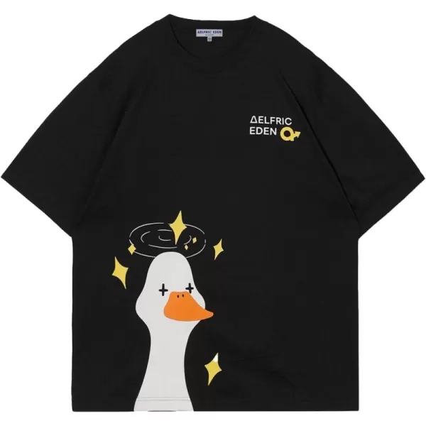 imageAelfric Eden Mens and Womens Funny Goose Print Tee Causal Baggy Short Sleeve Classic Cotton Graphic TopsW01black