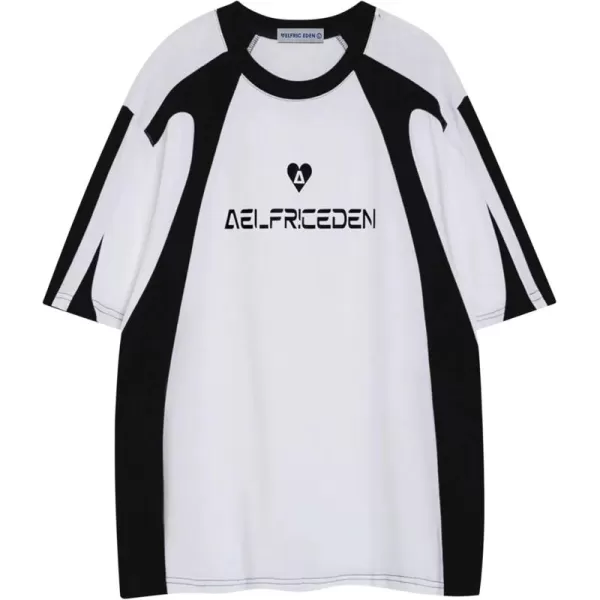 imageAelfric Eden Oversized T Shirt Mens Graphic Tees Y2K Contrast Color Streetwear Tshirts Summer Vintage Baggy TopsWhite