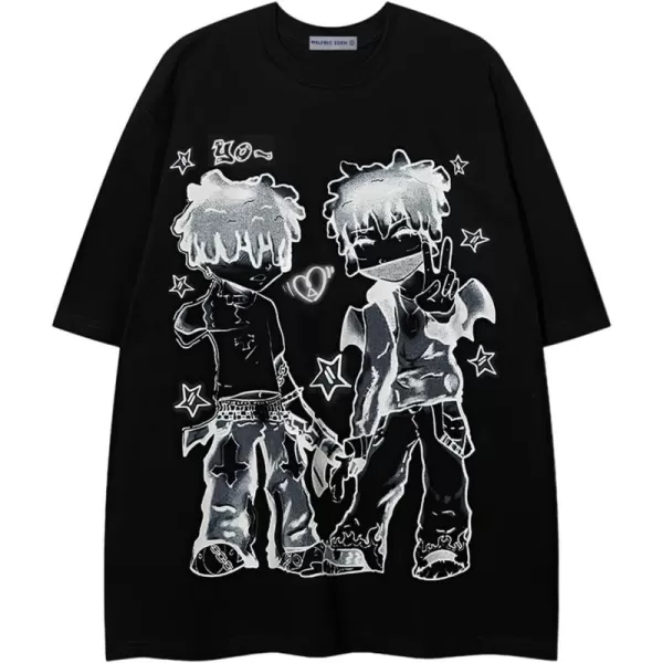 imageAelfric Eden Womens Graphic Tees Oversized Tshirts Unisex Vintage Cartoon Print Streetwear Summer Tops CasualBlack