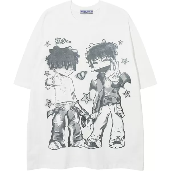 imageAelfric Eden Womens Graphic Tees Oversized Tshirts Unisex Vintage Cartoon Print Streetwear Summer Tops CasualWhite