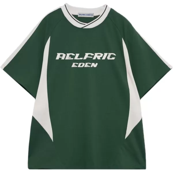 imageAelfric Eden Womens Oversized Tshirts Unisex Vintage Graphic Tees Arc Patchwork Cotton Summer Tops StreetwearGreen