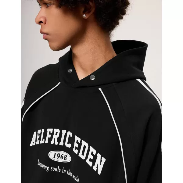 imageAelfric Eden Oversized Hoodie Vintage Letter Print Hoodies Novelty Hooded Sweatshirt with PocketBlack