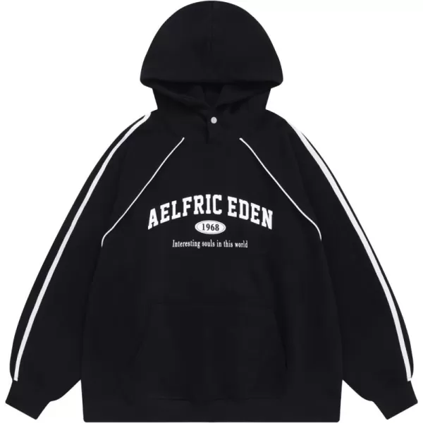 imageAelfric Eden Oversized Hoodie Vintage Letter Print Hoodies Novelty Hooded Sweatshirt with PocketBlack