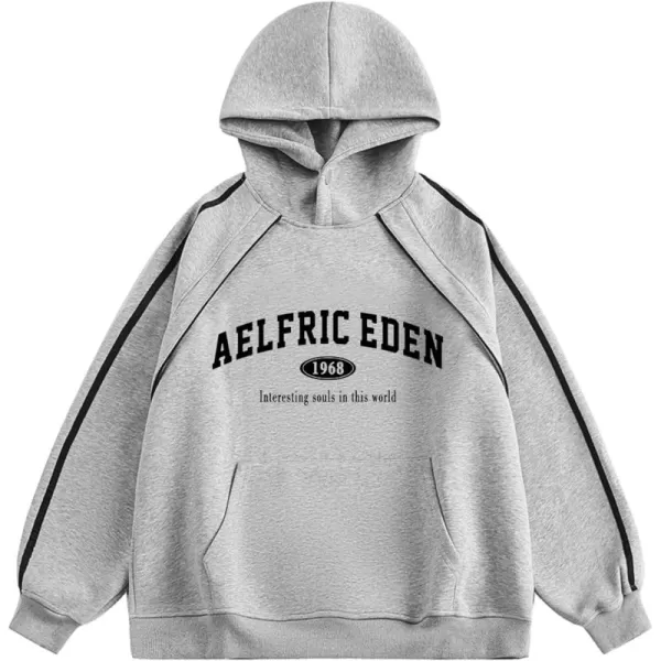 imageAelfric Eden Oversized Hoodie Vintage Letter Print Hoodies Novelty Hooded Sweatshirt with PocketGray