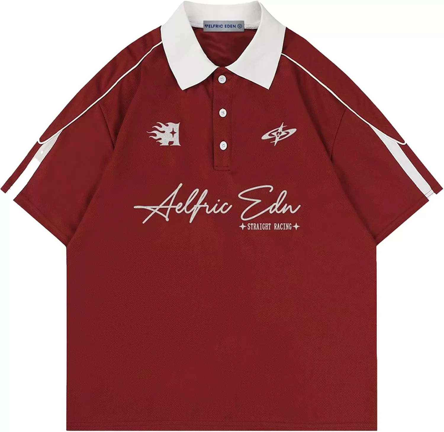 imageAelfric Eden Vintage Patchwork Polo Tee Oversized Button Down Graphic Short Sleeve TshirtsRed