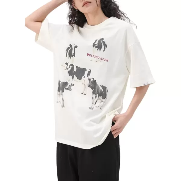 imageAelfric Eden Dairy Cow Print Tee Vintage Oversize Shirts Summer Unisex Casual Harajuku Top Tshirt26white