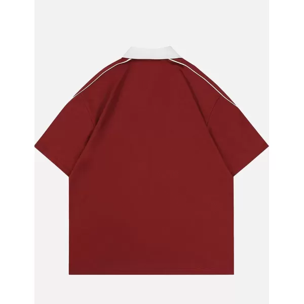 imageAelfric Eden Vintage Patchwork Polo Tee Oversized Button Down Graphic Short Sleeve TshirtsRed