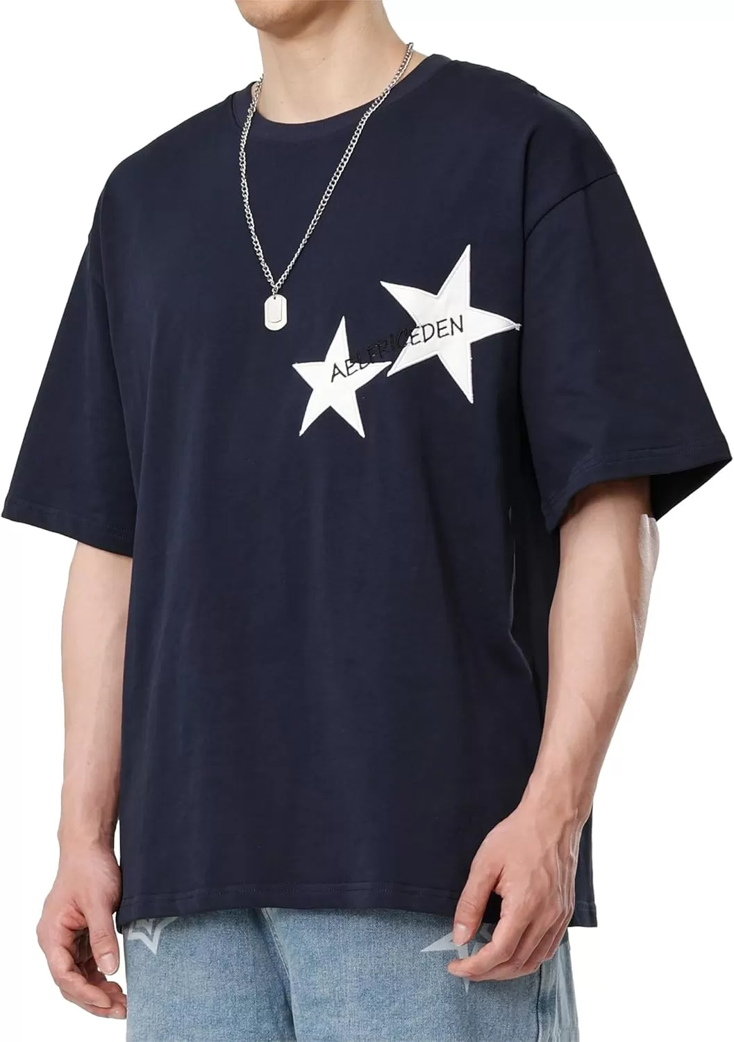 imageAelfric Eden Star Graphic Tees Men Oversized T Shirt Women Y2k Vintage Tee Aesthetic Short Sleeve Summer TopsDeep Blue