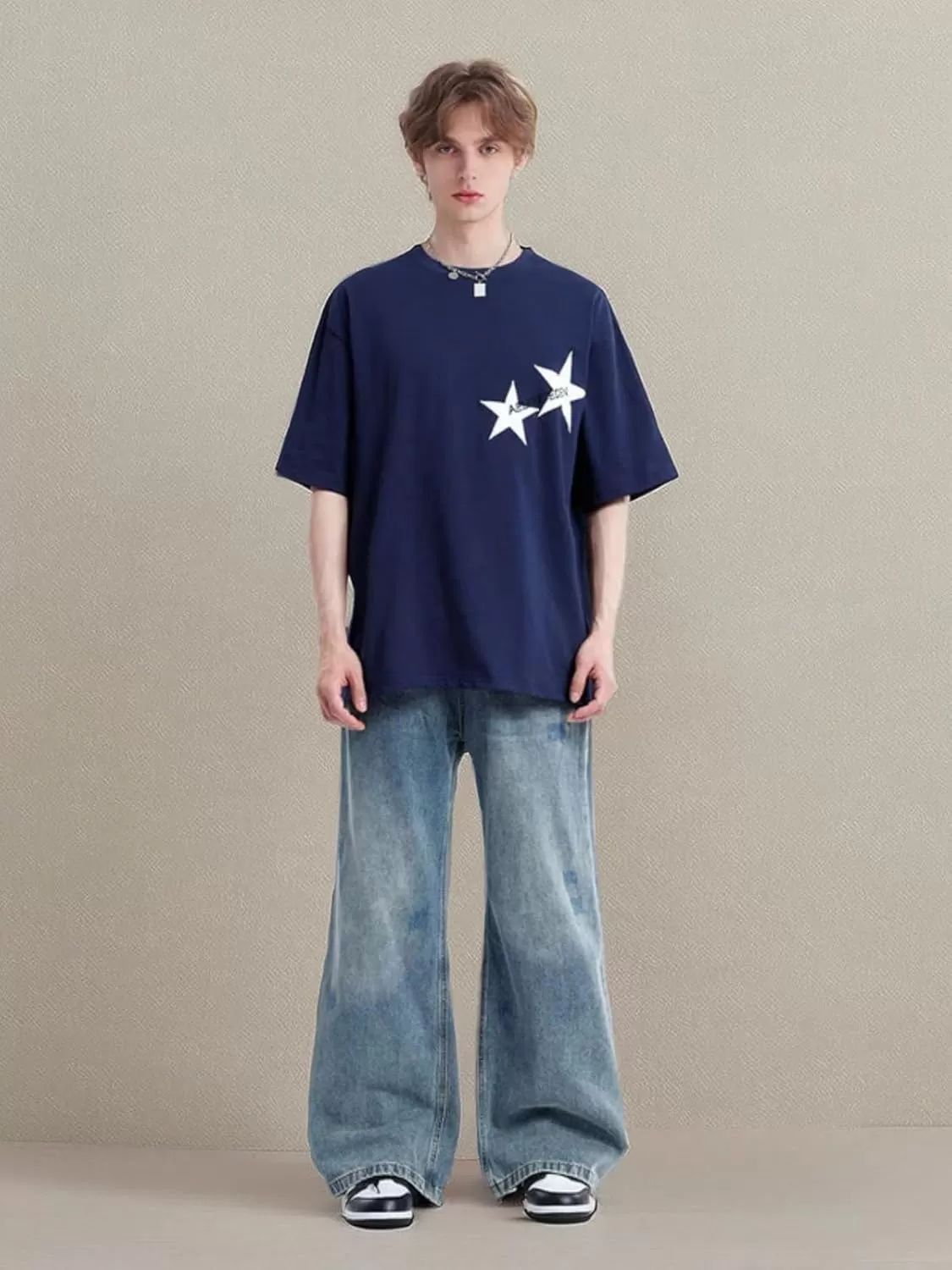 imageAelfric Eden Star Graphic Tees Men Oversized T Shirt Women Y2k Vintage Tee Aesthetic Short Sleeve Summer TopsDeep Blue