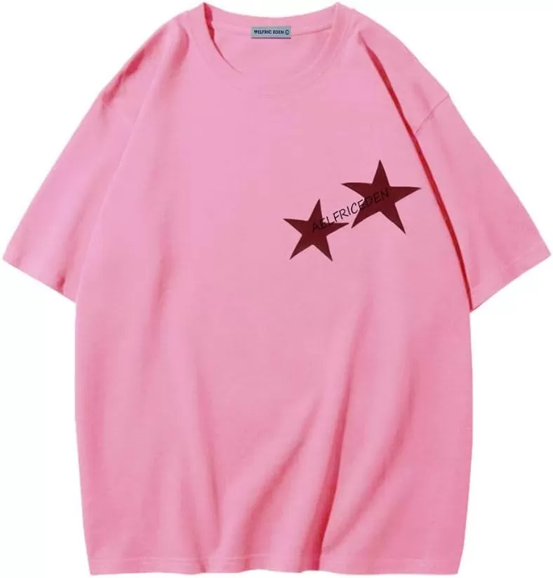 imageAelfric Eden Star Graphic Tees Men Oversized T Shirt Women Y2k Vintage Tee Aesthetic Short Sleeve Summer TopsPink