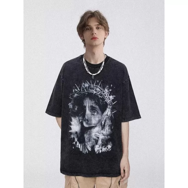 imageAelfric Eden Mens Graphic Tees Y2k Flame Star Print Oversized T Shirts Vintage Streetwear Shirt Casual Tops3black