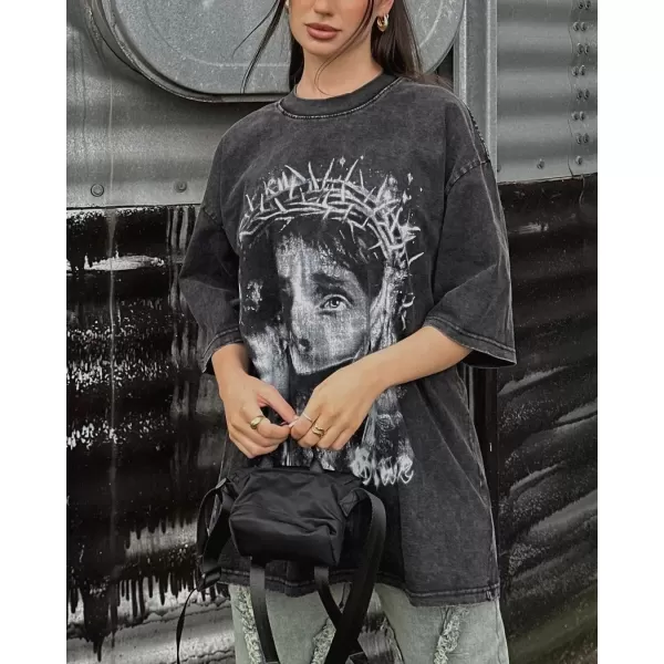 imageAelfric Eden Mens Graphic Tees Y2k Flame Star Print Oversized T Shirts Vintage Streetwear Shirt Casual Tops3black