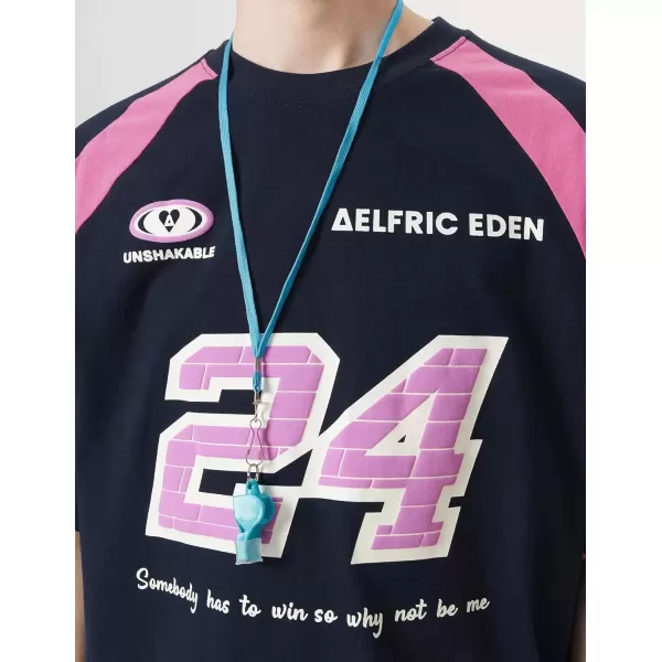 imageAelfric Eden Oversized TShirt Color Blocking Number 24 Print Tee Shirts Cotton Soft Casual Summer Jersey StreetwearNavy Blue