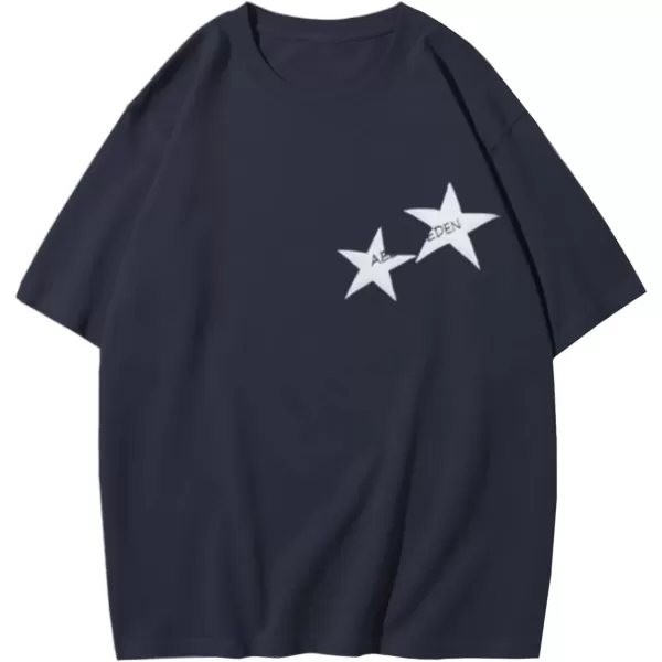 imageAelfric Eden Star Graphic Tees Men Oversized T Shirt Women Y2k Vintage Tee Aesthetic Short Sleeve Summer TopsDeep Blue