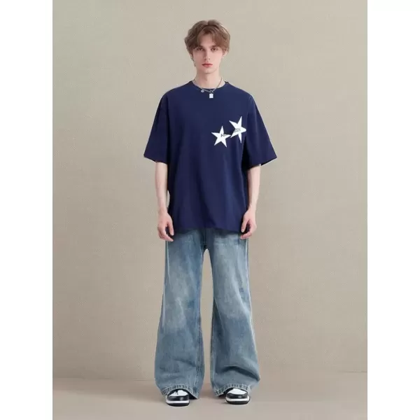 imageAelfric Eden Star Graphic Tees Men Oversized T Shirt Women Y2k Vintage Tee Aesthetic Short Sleeve Summer TopsDeep Blue