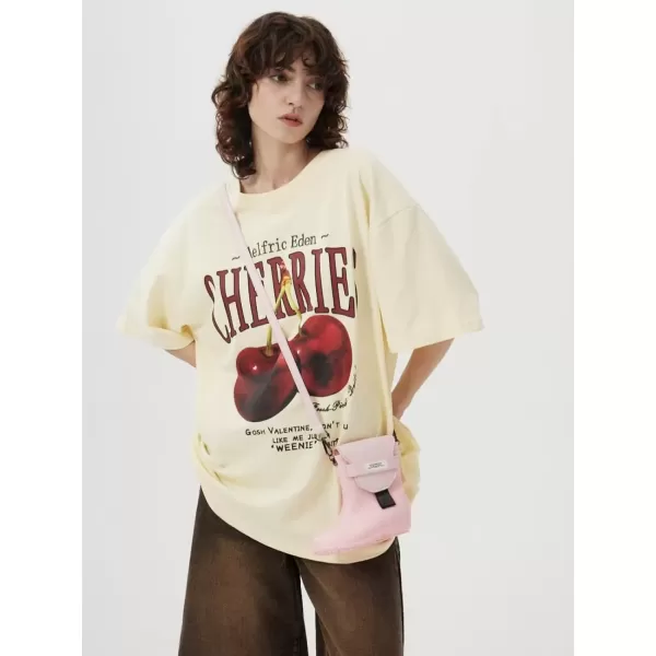 imageAelfric Eden Women Graphic Tees Cherry Oversized T Shirt Streetwear Casual Unisex Shirt Summer Tops1367yellow